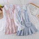 Set: Tie-neck Shirt + Tweed Pinafore Dress
