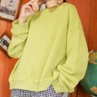 Plain Loose-fit Crew-neck Sweatshirt Green - One Size