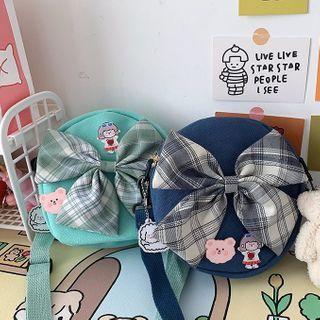 Plaid Ribbon Canvas Round Crossbody Bag