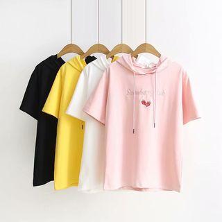 Short-sleeve Strawberry Embroidered Hoodie