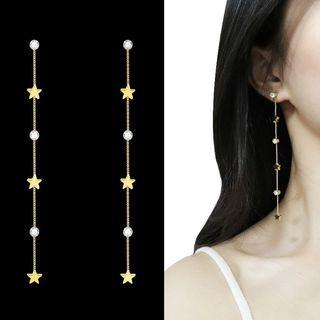 Faux Pearl Alloy Star Dangle Earring 1 Pair - Sterling Silver Needle - Threader Earring - One Size