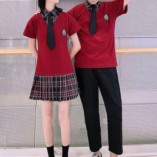Couple Matching Short-sleeve Polo Shirt / Dress Pants / A-line Skirt / Neck Tie / Set