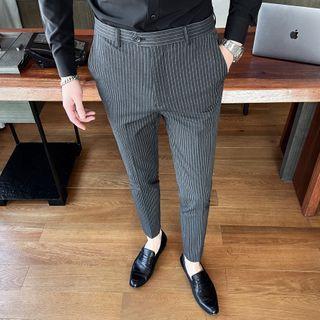 Pinstriped Tapered Dress Pants