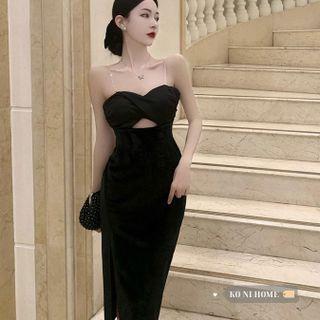Chain Strap Open Back Sheath Dress