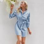 Long-sleeve Tie-waist Flower Print Shirtdress