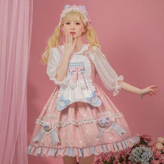 3/4-sleeve Ruffled Ribbon A-line Dress