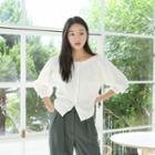Round-neck Puff-sleeve Blouse Ivory - One Size