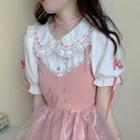 Short-sleeve Collared Lace Shirt