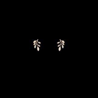 Rhinestone Leaf Earring 1 Pair - S925 Silver Stud Earrings - Gold - One Size