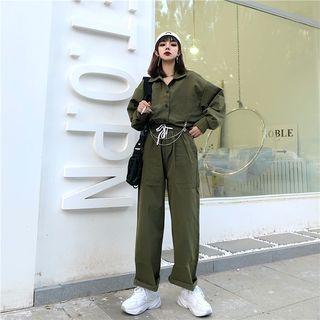 Chain-accent Button-down Shirt / Straight-cut Pants