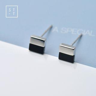 925 Sterling Silver Color Panel Square Earring Silver - One Size