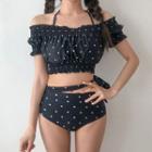 Cold-shoulder Dotted Tankini