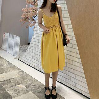Spaghetti Strap Knit Panel Midi Dress