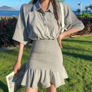 Short-sleeve Smocked Mini Polo Dress