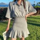 Short-sleeve Smocked Mini Polo Dress