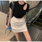 Short-sleeve Cutout T-shirt / Mini Skirt