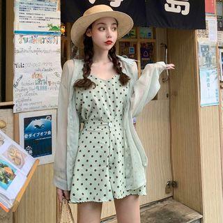Polka-dot Top & Shorts Matching Set Green - One Size