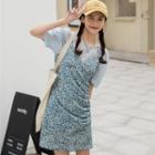 Short-sleeve Blouse / Floral Print Overall Dress