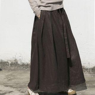 Tie Waist Maxi A-line Skirt