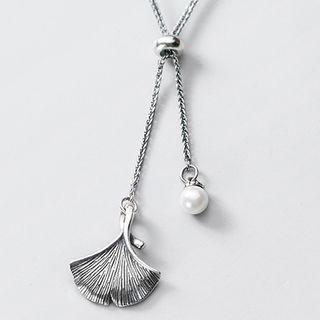 925 Sterling Silver Leaf Faux Pearl Pendant Necklace S925 Silver Necklace - One Size