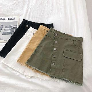 Asymmetric Plain Frayed Cargo Skirt