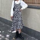 Plain Shirt / Zebra Print Midi Overall Dress