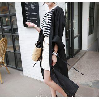 Drawstring-waist Linen-blend Long Cardigan