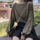 Button-detail Balloon-sleeve Sweatshirt