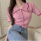 Short Sleeve Contrast Trim Knit Cropped Top