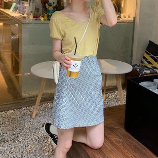 Short-sleeve T-shirt / Pattern Mini A-line Skirt
