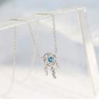 925 Sterling Silver Rhinestone Dream Catcher Pendant Necklace 925 Silver - Blue Bead - Silver - One Size