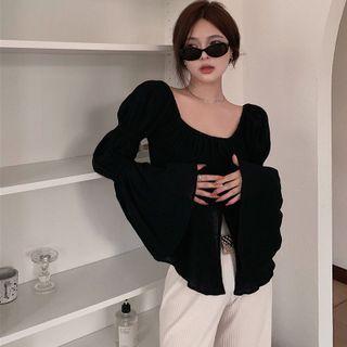 Bell-sleeve Front-slit Blouse