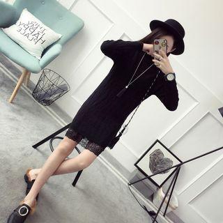 Lace Underlay Mock Neck Knit Tunic
