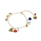 Fashion And Elegant Plated Gold Enamel Flower Ladybug Bracelet With Cubic Zirconia Golden - One Size