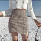Plaid Slit High-waist A-line Skirt
