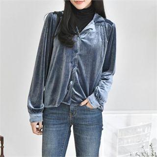 Open-placket Velvet Shirt
