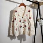 Embroidered Cable-knit Sweater Jacket