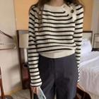 Asymmetrical Button-up Striped Sweater
