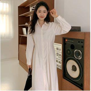 Long-sleeve Shirred Shirtdress
