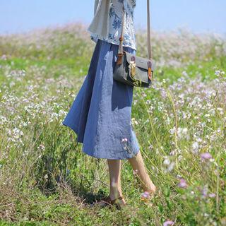 Two-tone Linen Midi Skirt