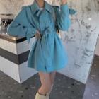 Double Breasted Plain Coat Blue - One Size