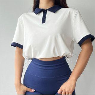 Elbow-sleeve Cropped Sports Polo Shirt