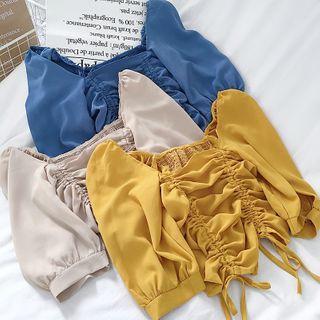 Drawstring Ruched Short-sleeve Cropped Blouse