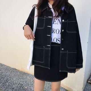 Pocket Detail Denim Jacket / High Waist Mini Skirt