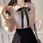 Frilled Layered-collar Blouse With Sash
