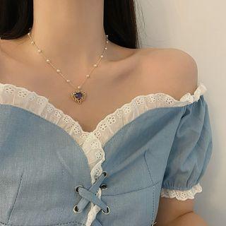 Heart Pendant Faux Pearl Necklace 3771 - Purple - One Size