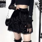Lace Trim Velvet Mini A-line Skirt