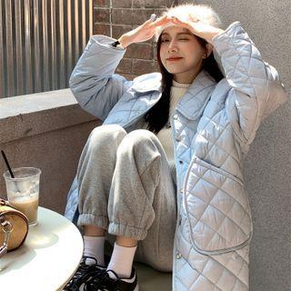 Quilted Button-up Jacket Blue - One Size