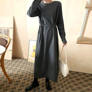 Belted Monotone Long Dress