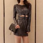 Long-sleeve Sequined Cut-out Mini Sheath Dress Silver - One Size